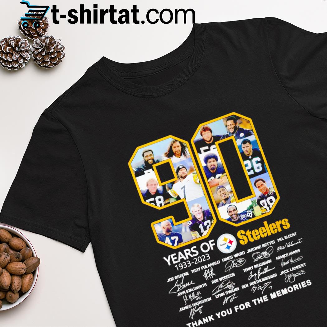90 years of 1933-2023 Pittsburgh Steelers thank you for the memories signatures shirt