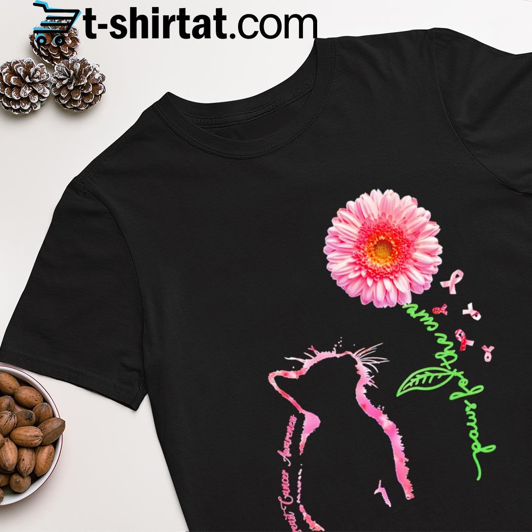 Paws for the cure breast cancer awareness cat and flower shirt