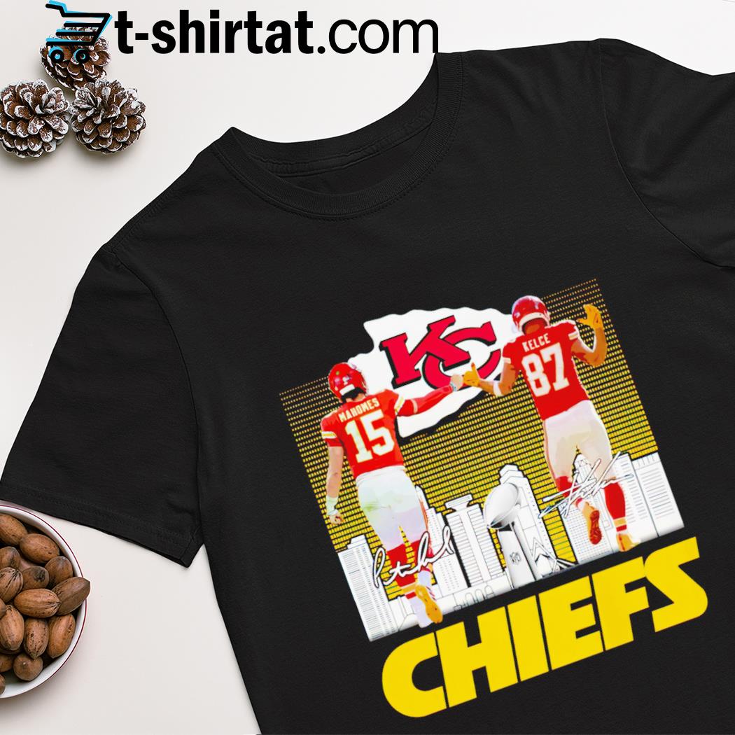 Kansas City Chiefs Patrick Mahomes II and Travis Kelce signatures shirt